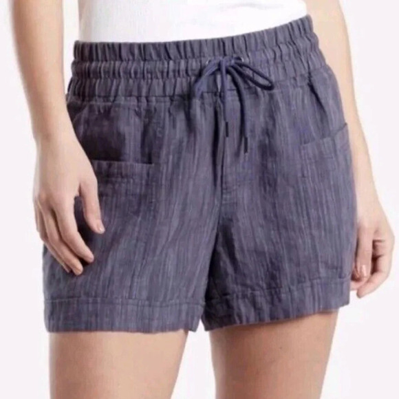 Athleta Pants - Athleta Cabo Linen Textured Short 4" Navy Pull-On Comfy Earthy Blue Size 20